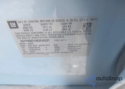 2011 Cadillac Srx Luxury Collection из США, поврежденный, VIN 3GYFNDEY9BS646287